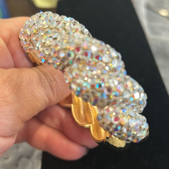 Aurora Borealis Crystal With Gold Rope Style Hinged Bracelet-boutique - Picture 8 of 12